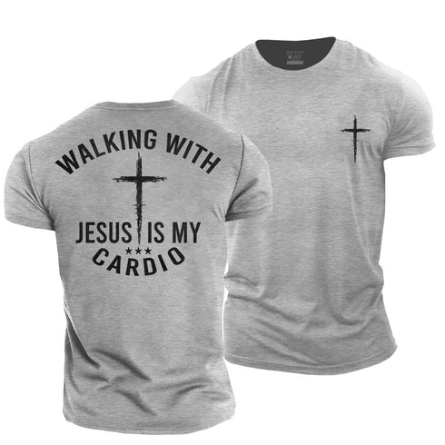 Men's Walking with Jesus Is My Cardio Cotton T-Shirt